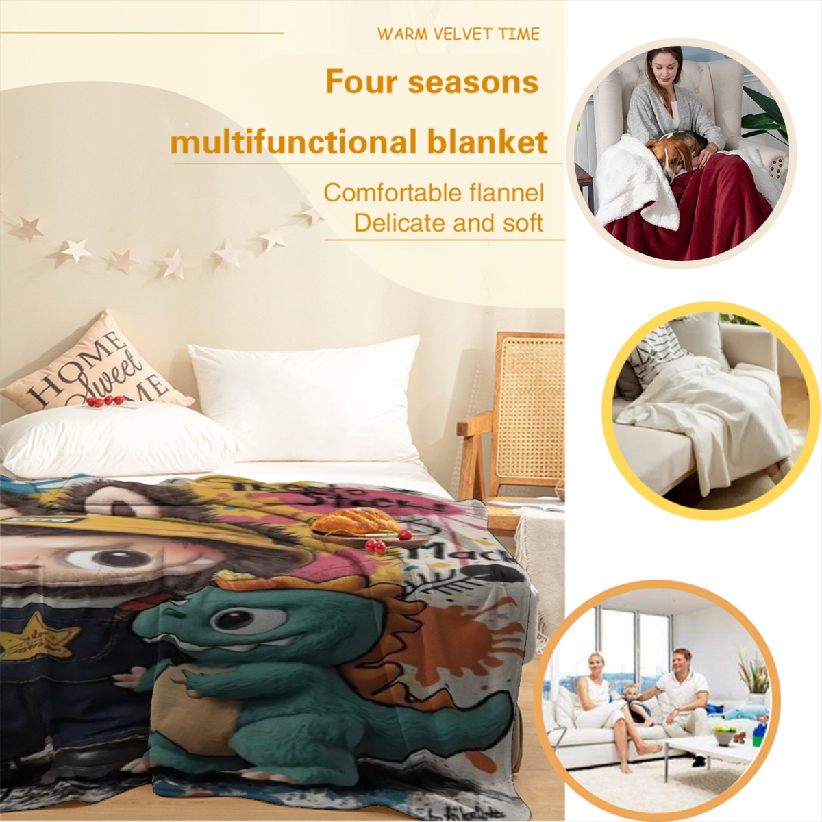 Tangerine Sprout Inspired Flannel Sofa Throw ¨C Earthy Neutral Palette