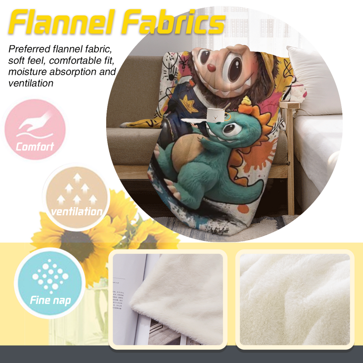 Tangerine Sprout Inspired Flannel Sofa Throw ¨C Earthy Neutral Palette