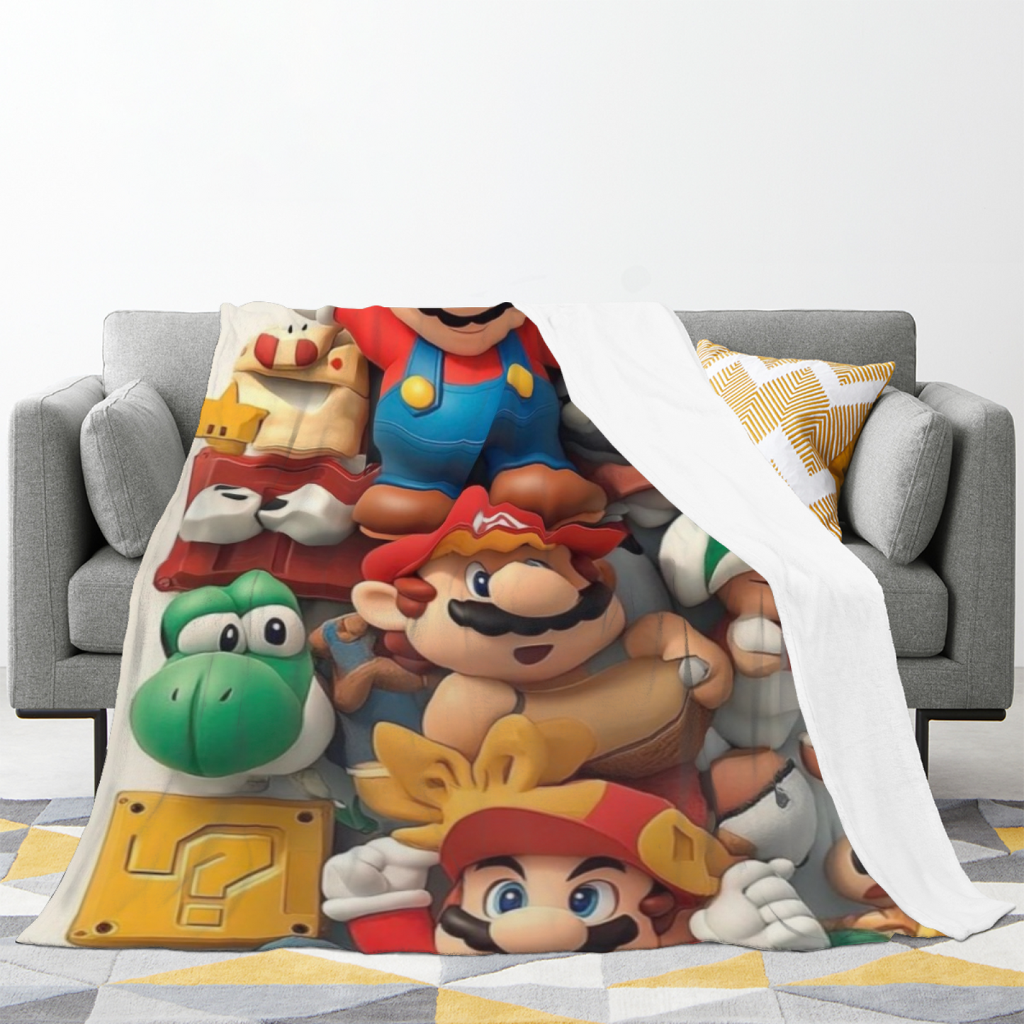 Super Mario Character Flannel Throw Blanket ¨C Colorful Gaming Cartoon Print