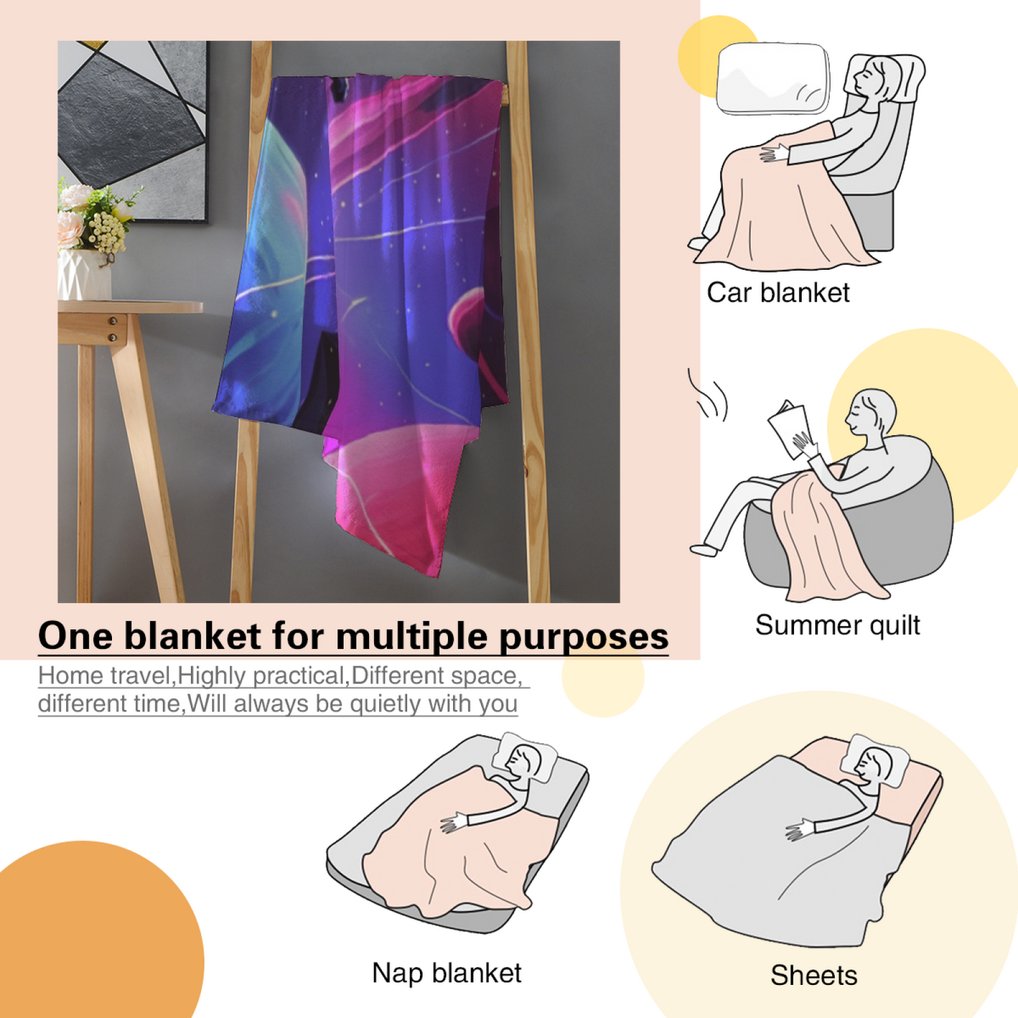 Neon Space Astronaut Flannel Throw Blanket ¨C Futuristic Purple and Pink Galaxy Art