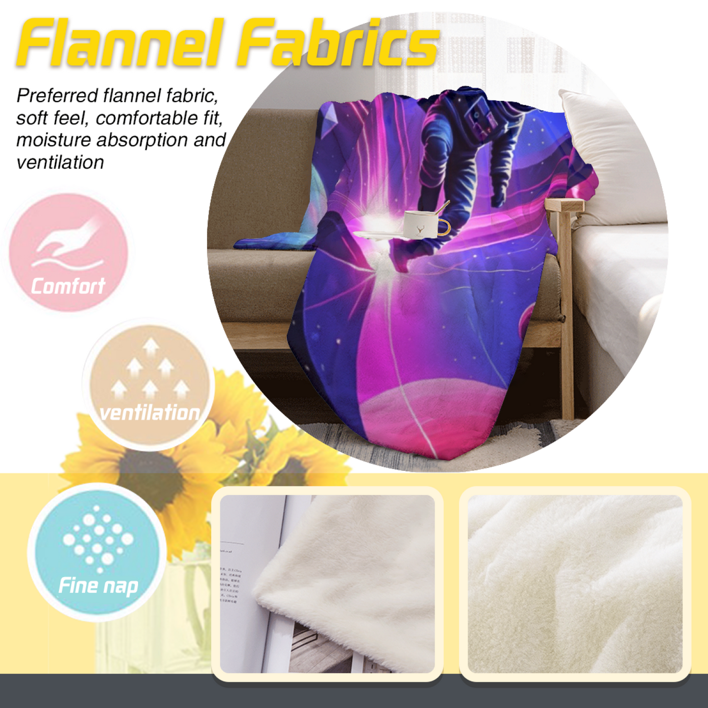Neon Space Astronaut Flannel Throw Blanket ¨C Futuristic Purple and Pink Galaxy Art