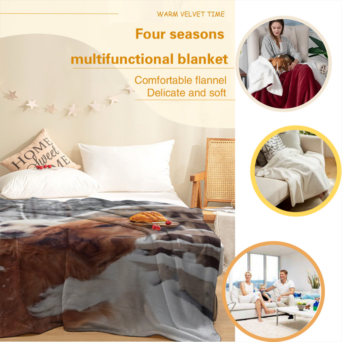 Ember Serenade Soft Neutral Retro All-Season Flannel Blanket