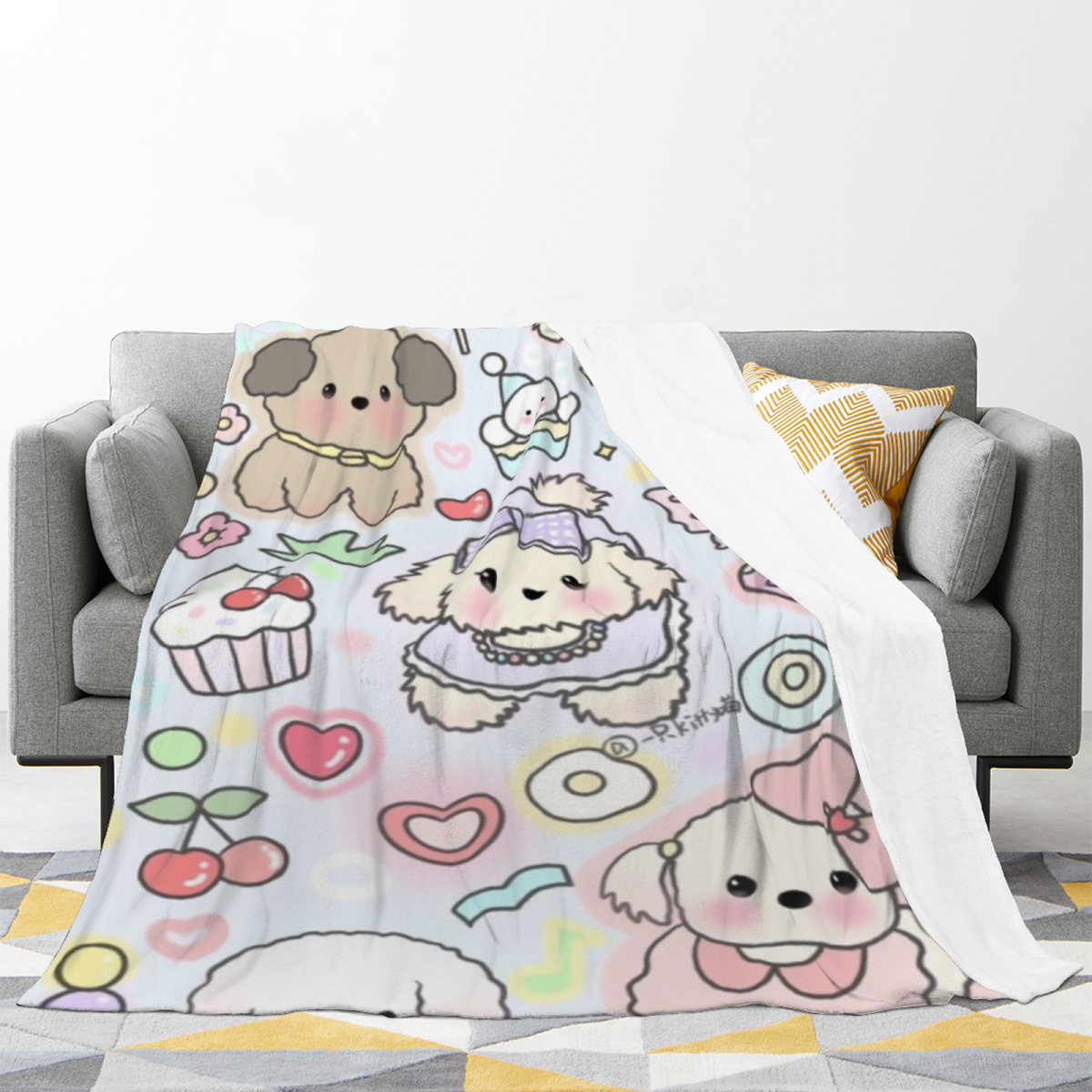 Celestial Wander Expressive Print Flannel Sofa Throw in Dusty Lilac