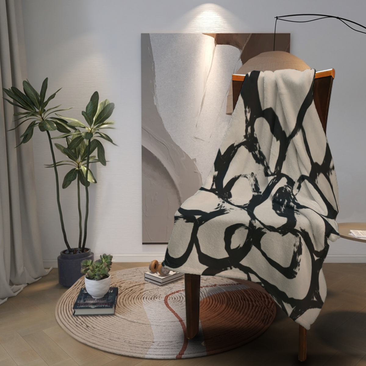 Hazy Flora Soft Flannel Blanket in Soft Neutral