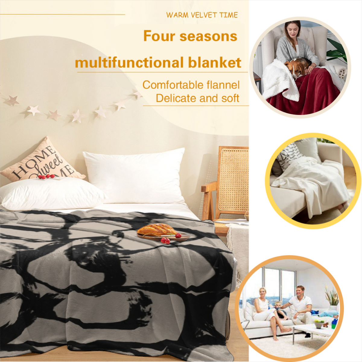 Hazy Flora Soft Flannel Blanket in Soft Neutral