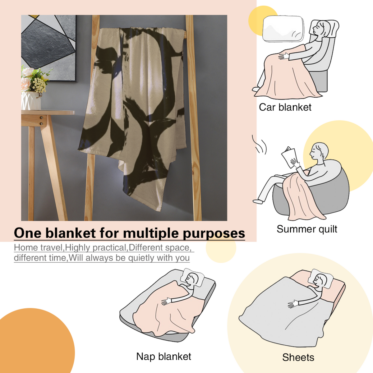 Hazy Flora Soft Flannel Blanket in Soft Neutral