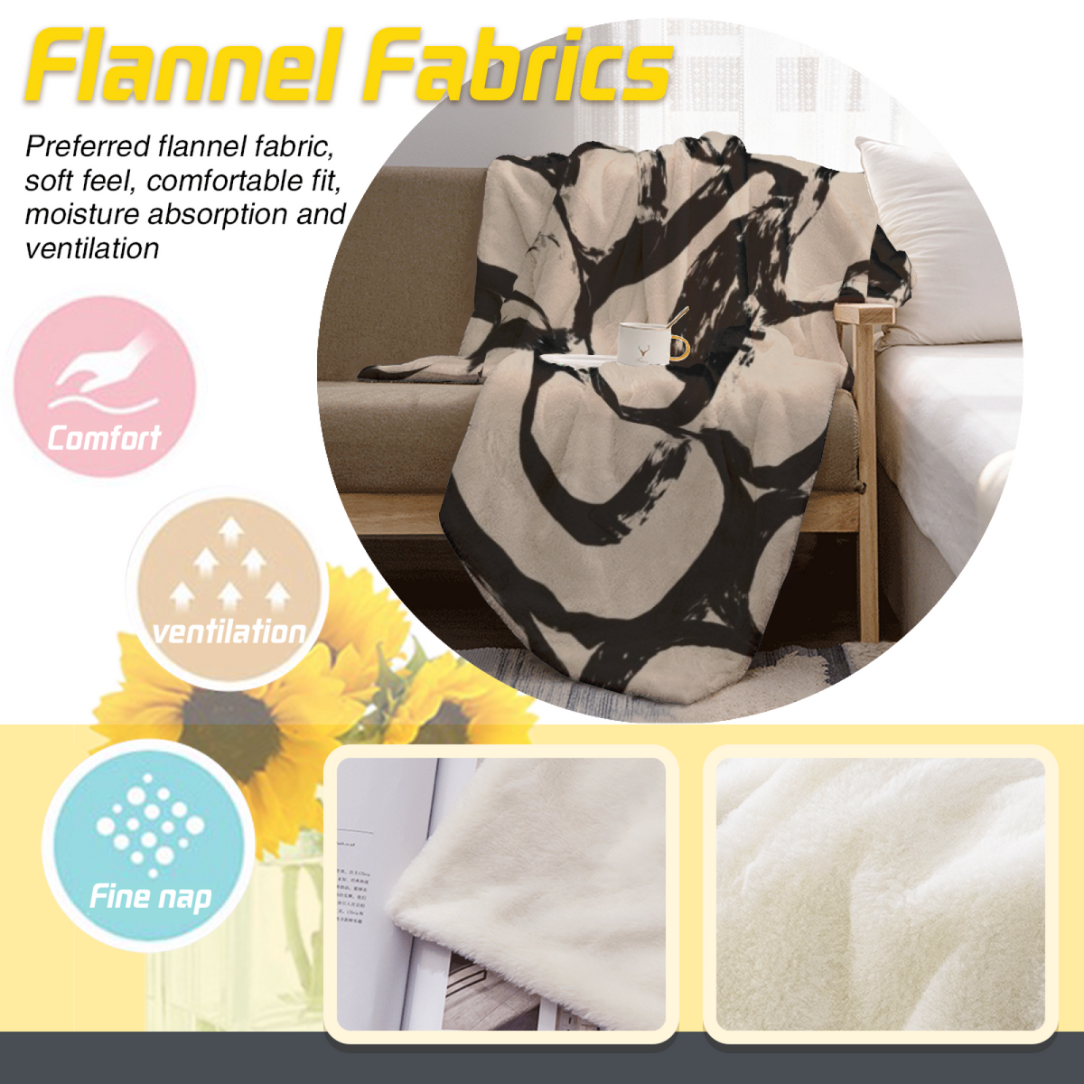 Hazy Flora Soft Flannel Blanket in Soft Neutral