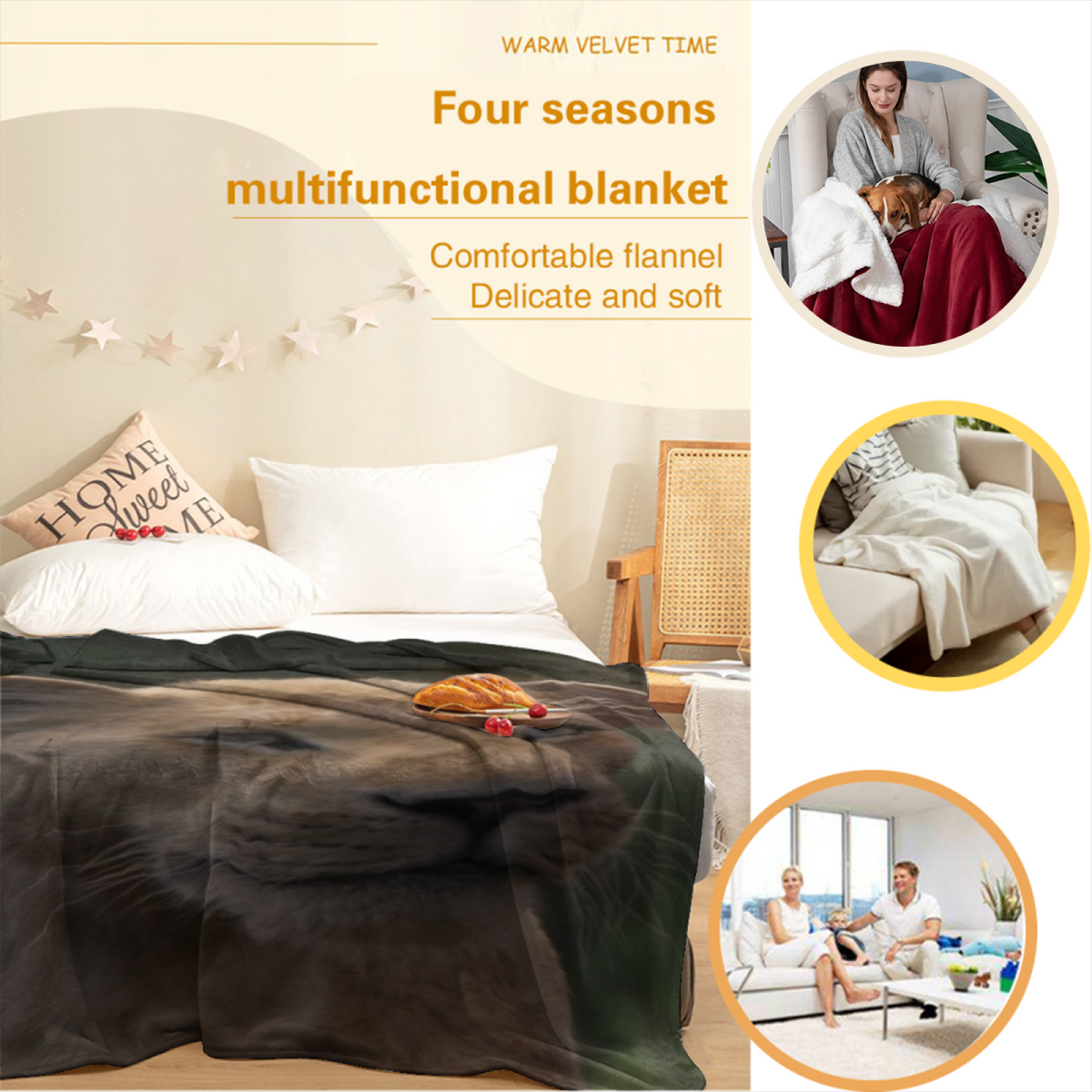 Soft Neutral Juniper Whimsy All-Season Flannel Blanket