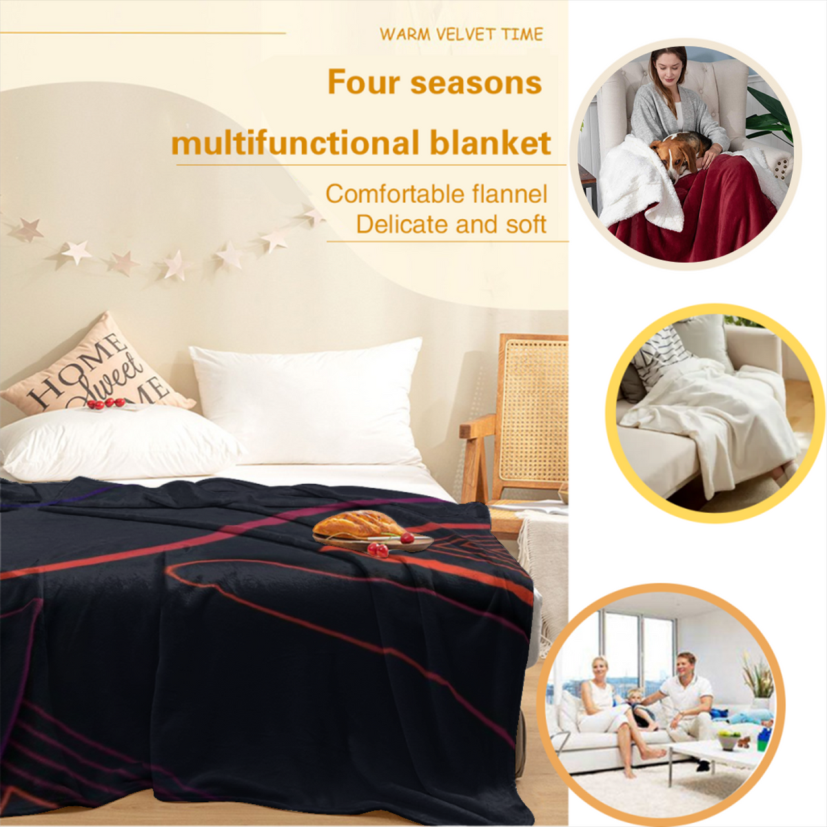 Eclectic Design Cinnamon Lantern Warm Coral Cozy Flannel Bed Blanket