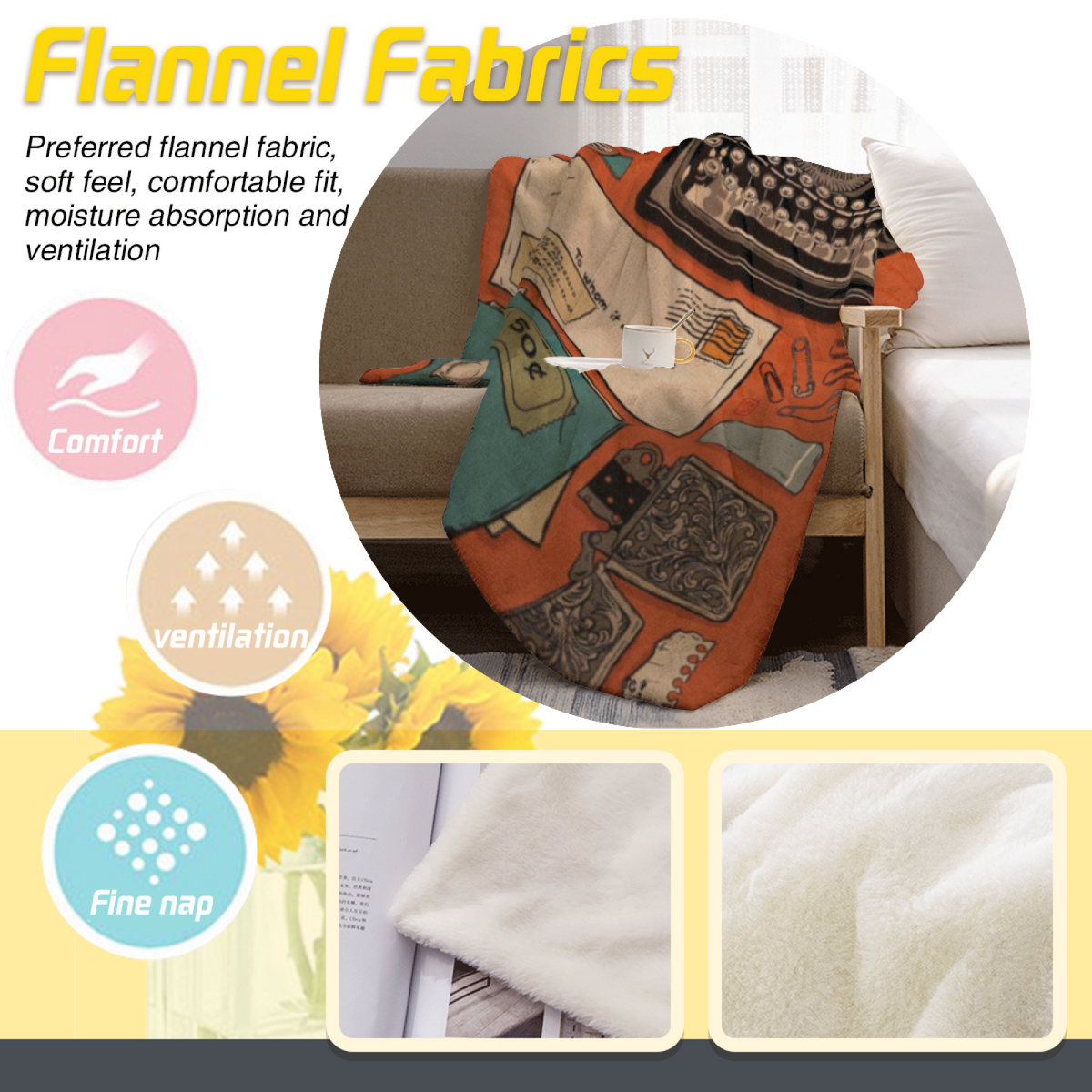 Heather Breeze Expressive Print Cozy Flannel Bed Blanket in Dusty Lilac