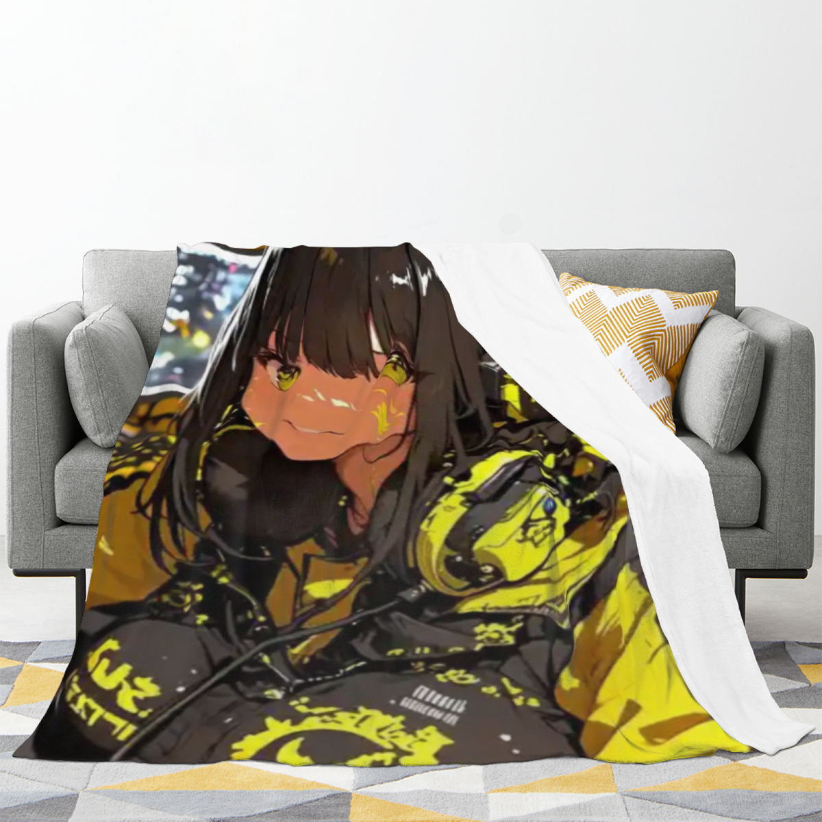 Marigold & Prism Playful Graphic Plush Flannel Throw