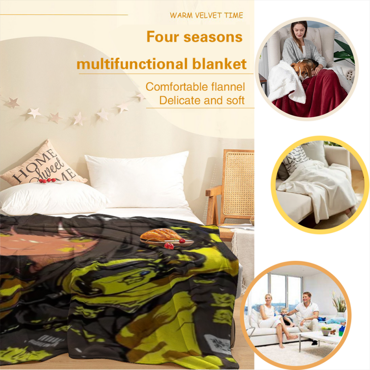 Marigold & Prism Playful Graphic Plush Flannel Throw