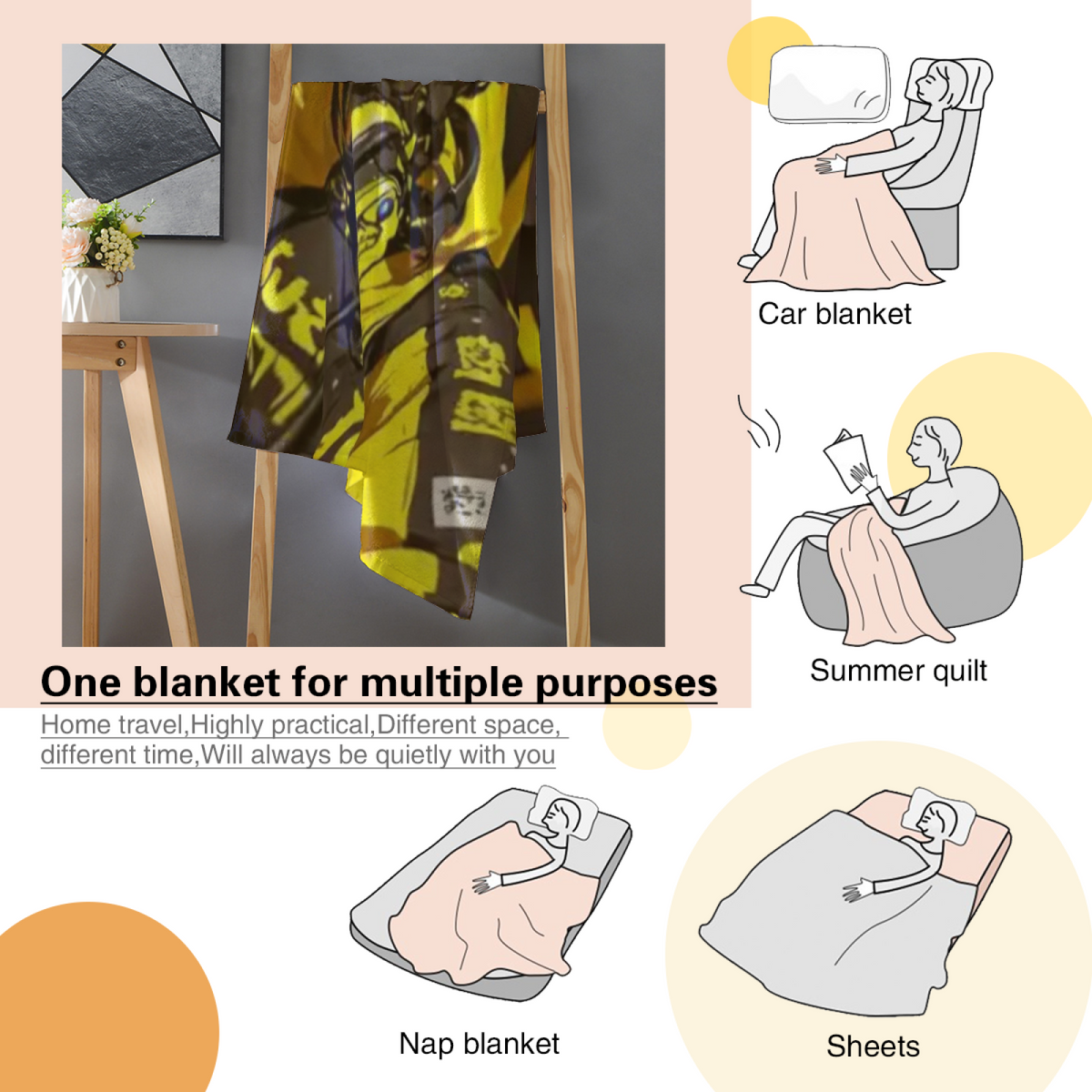 Marigold & Prism Playful Graphic Plush Flannel Throw