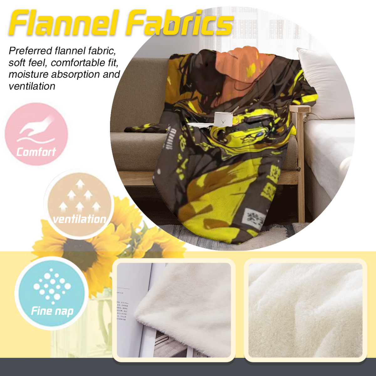 Marigold & Prism Playful Graphic Plush Flannel Throw