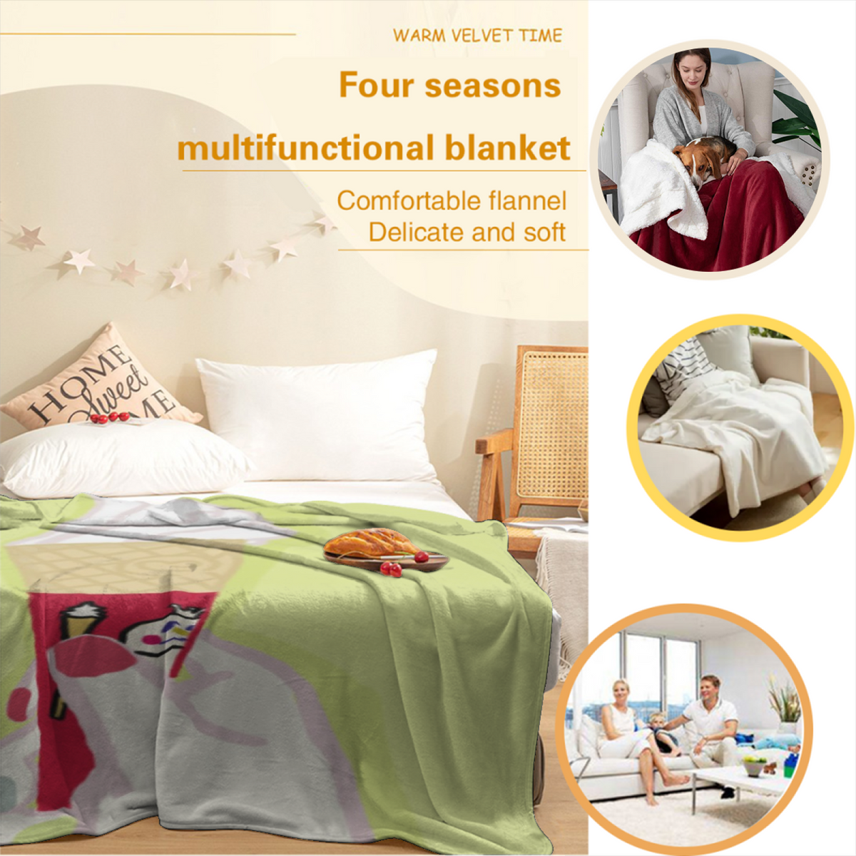 Decorative Pastel Multicolor Solstice Cascade Cozy Flannel Bed Blanket