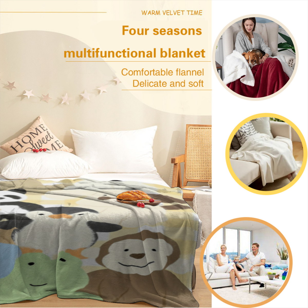 Flannel Throw Blanket with Marigold Fable Cozy Cottage Artwork