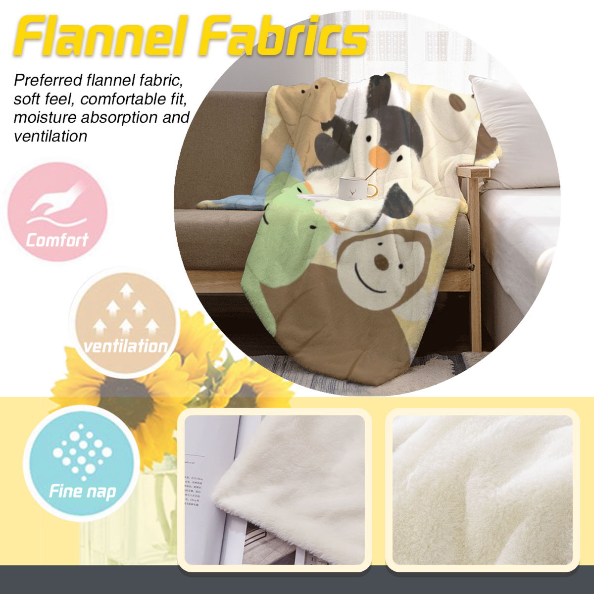 Flannel Throw Blanket with Marigold Fable Cozy Cottage Artwork