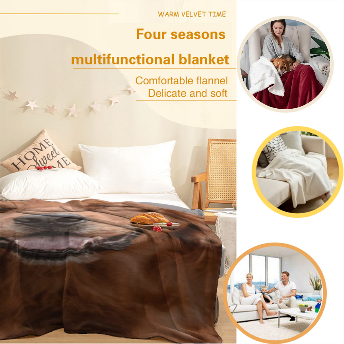 Eclectic Earthy Multicolor Zephyr Serenade Cozy Flannel Bed Blanket