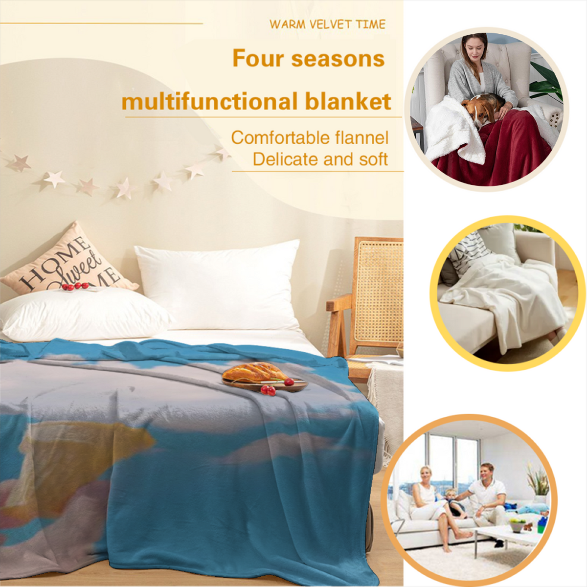 Seaside Hearth Inspired Cozy Flannel Bed Blanket ¨C Earthy Neutral Palette