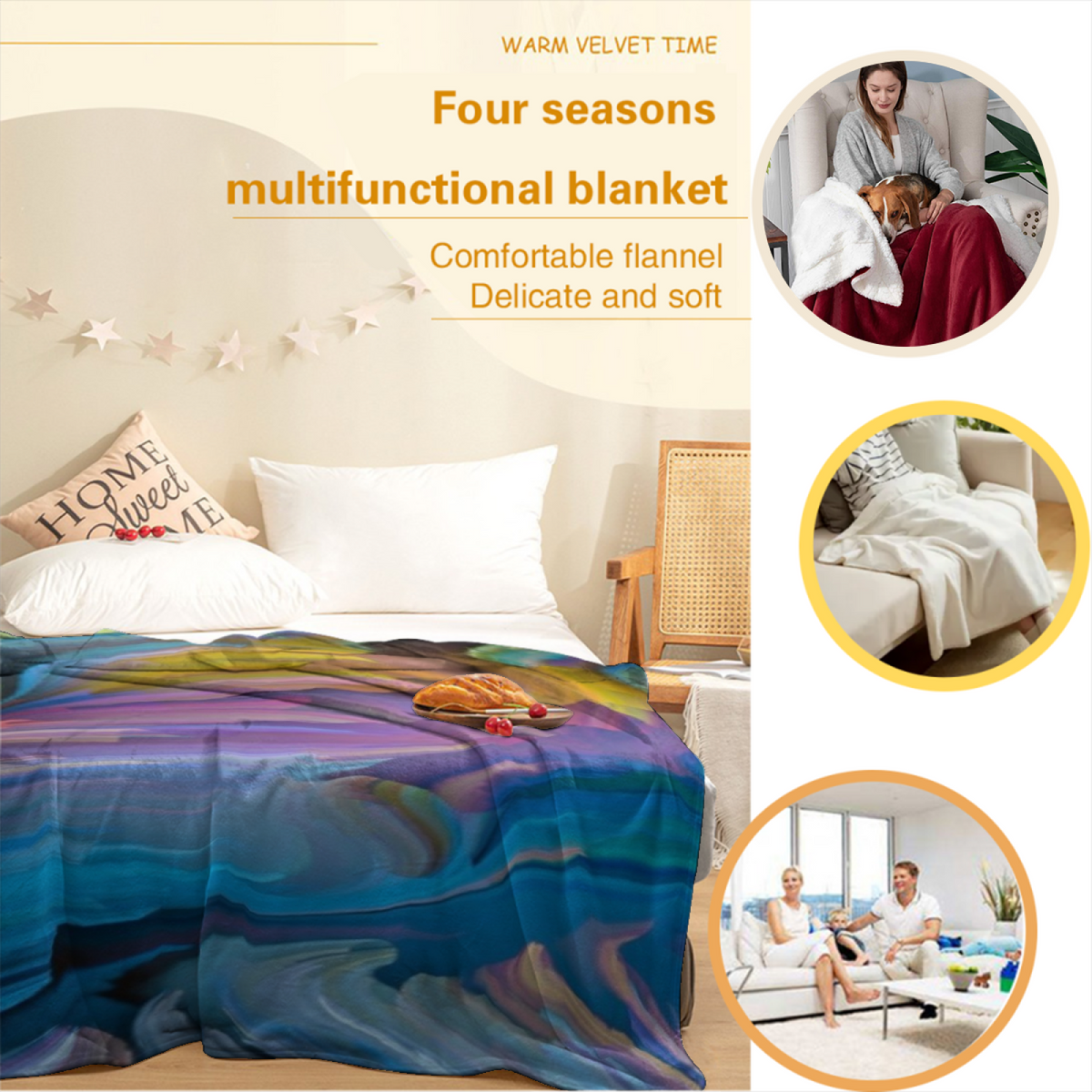 Solstice Reverie Decorative Pattern Cozy Flannel Bed Blanket