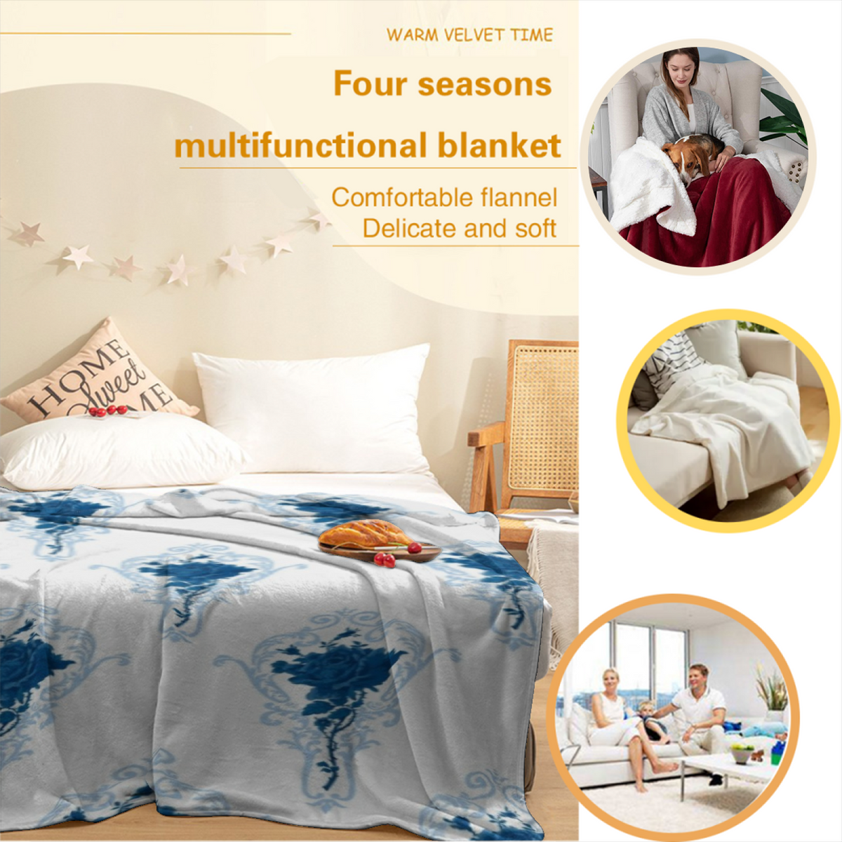 Soft Minimalist All-Season Flannel Blanket ¨C Seaside Lagoon Collection