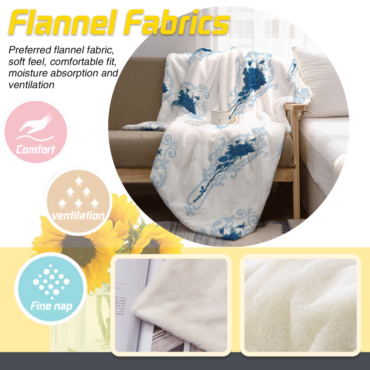 Soft Minimalist All-Season Flannel Blanket ¨C Seaside Lagoon Collection