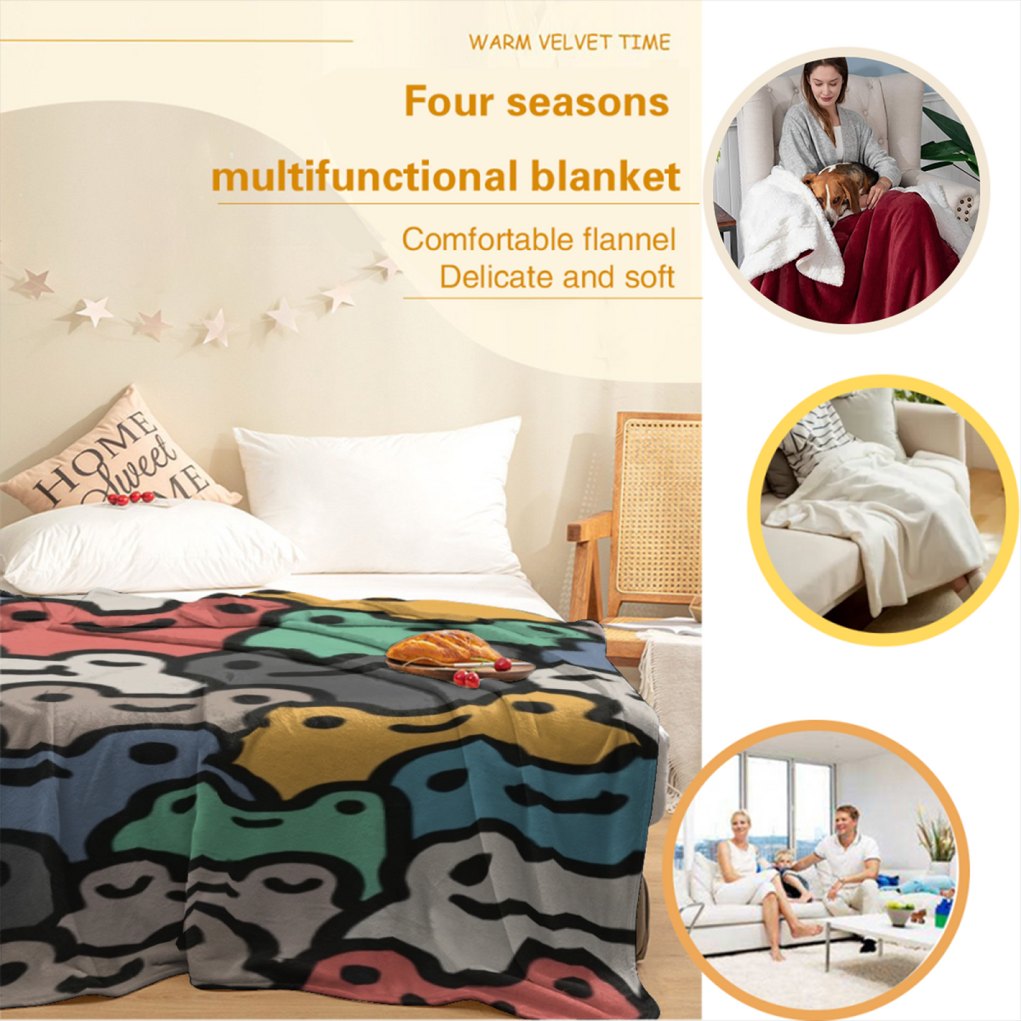 Colorful Contemporary Art Throw Blanket ¨C Stylish Graphic Printed Blanket