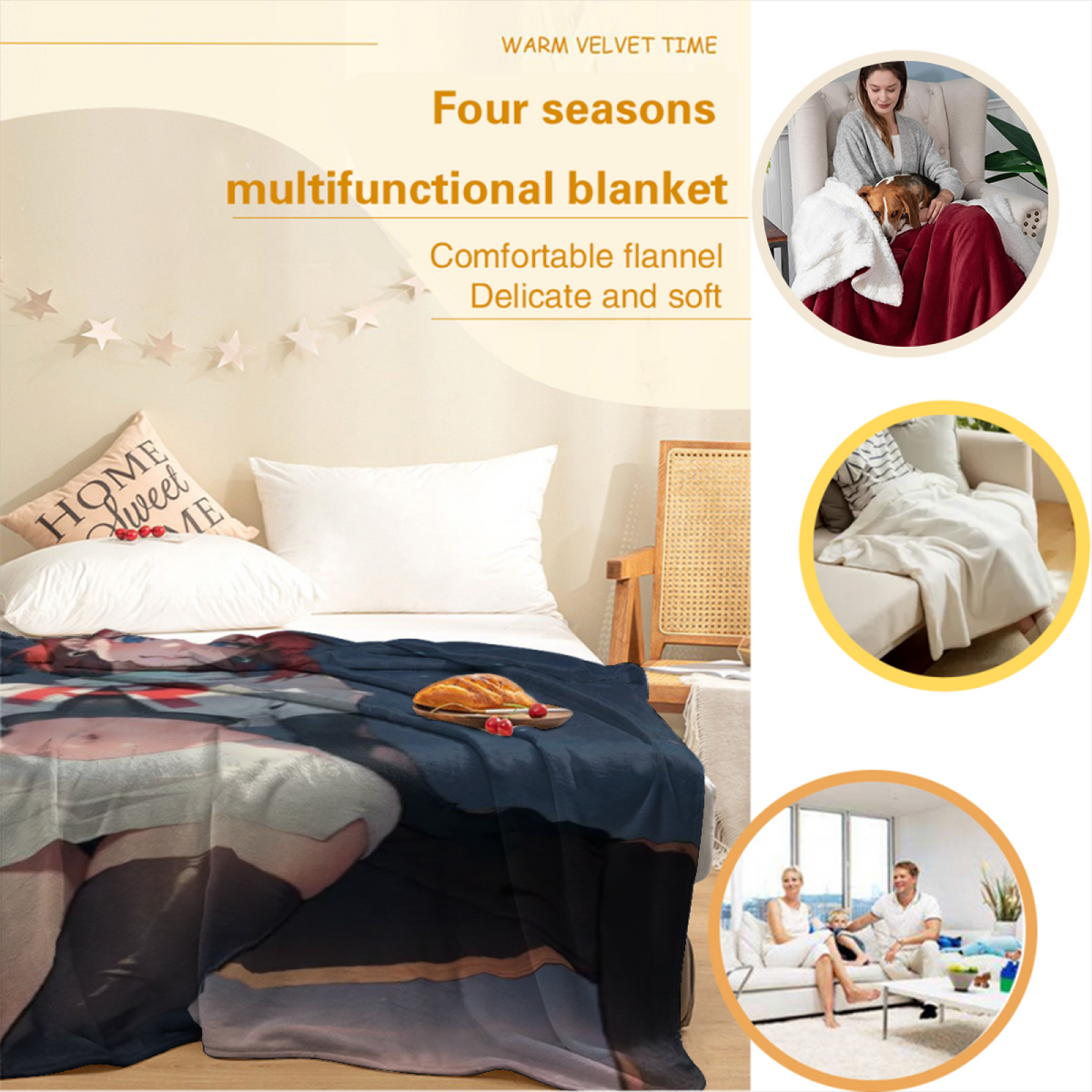 Sunwashed Flora Pastel Multicolor Modern Art Flannel Throw Blanket