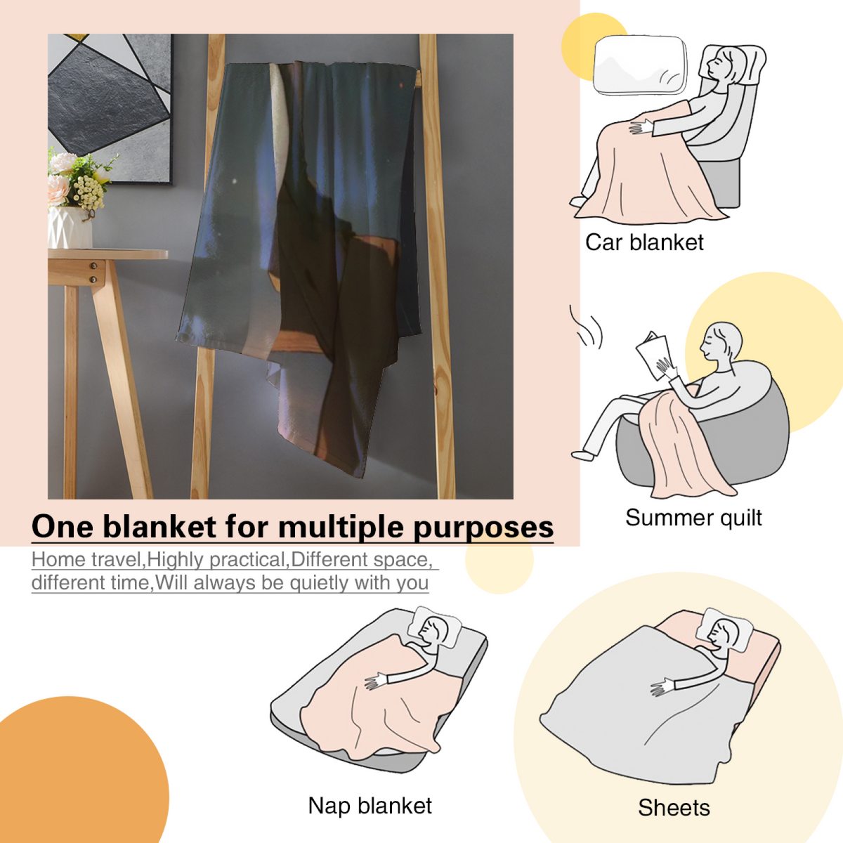 Sunwashed Flora Pastel Multicolor Modern Art Flannel Throw Blanket
