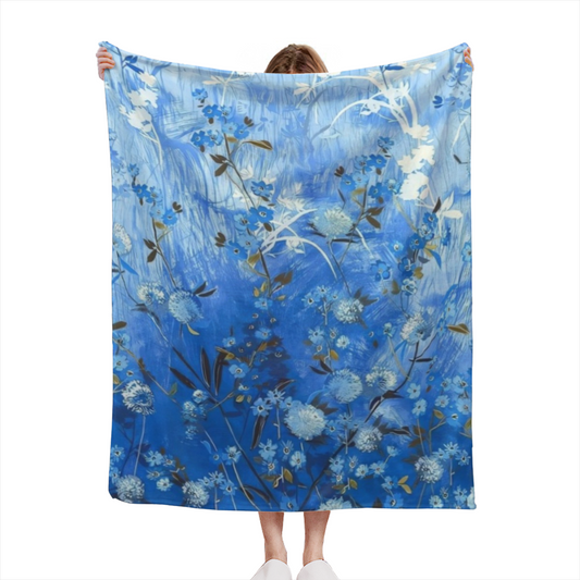Blue Wildflower Flannel Throw Blanket ¨C Watercolor Meadow Botanical Print
