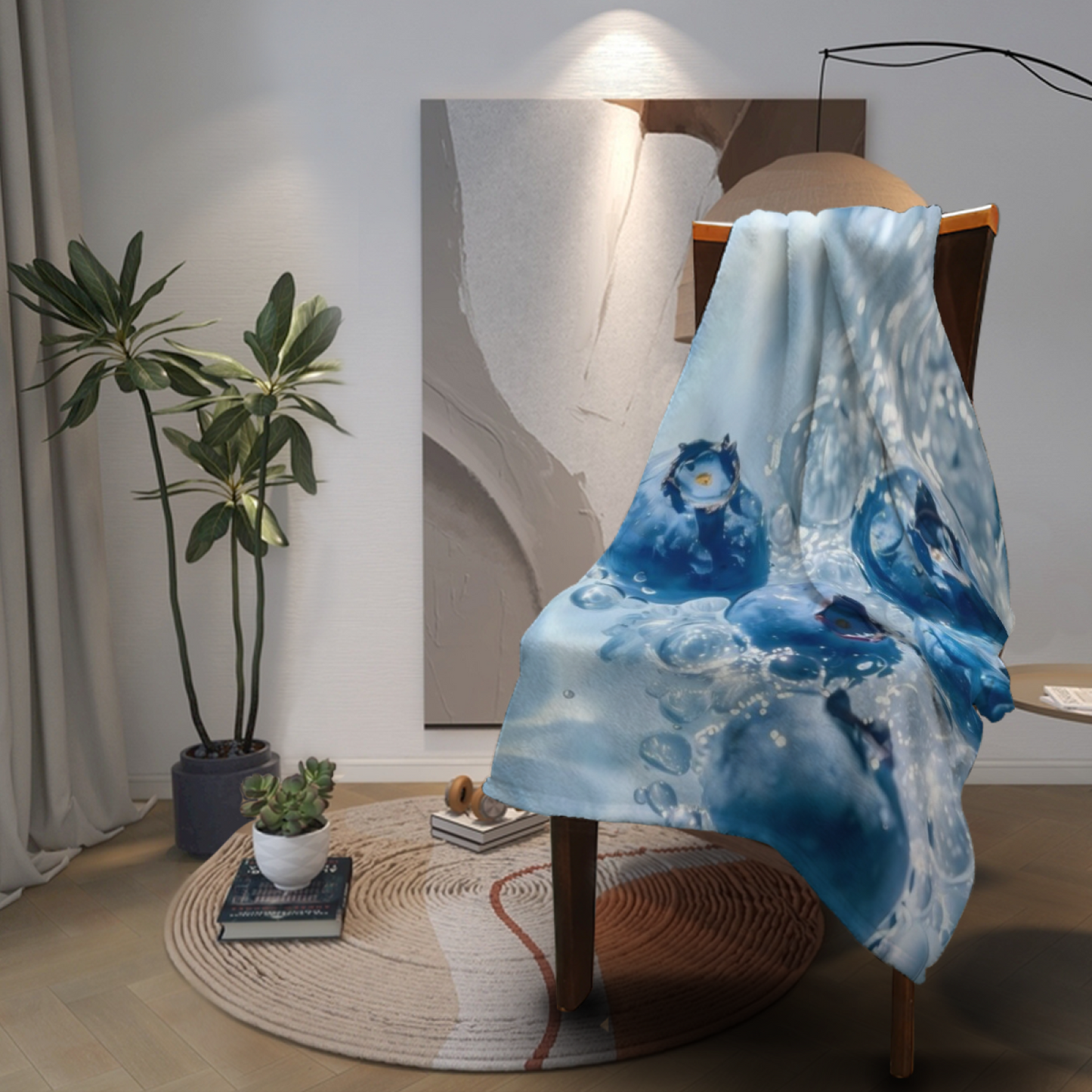 Blueberry Flannel Throw Blanket ¨C Fresh Blueberry and Water Drop Print