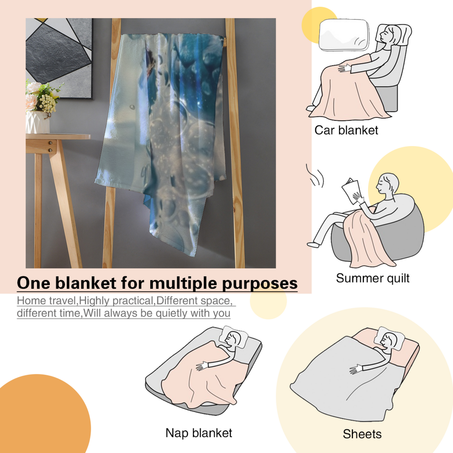 Blueberry Flannel Throw Blanket ¨C Fresh Blueberry and Water Drop Print