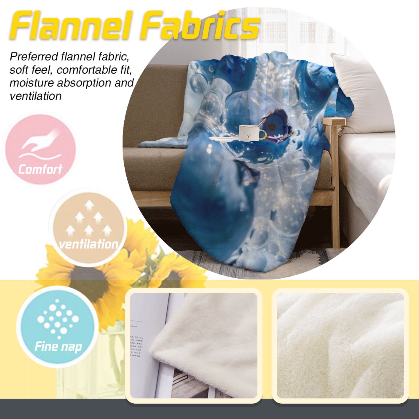 Blueberry Flannel Throw Blanket ¨C Fresh Blueberry and Water Drop Print