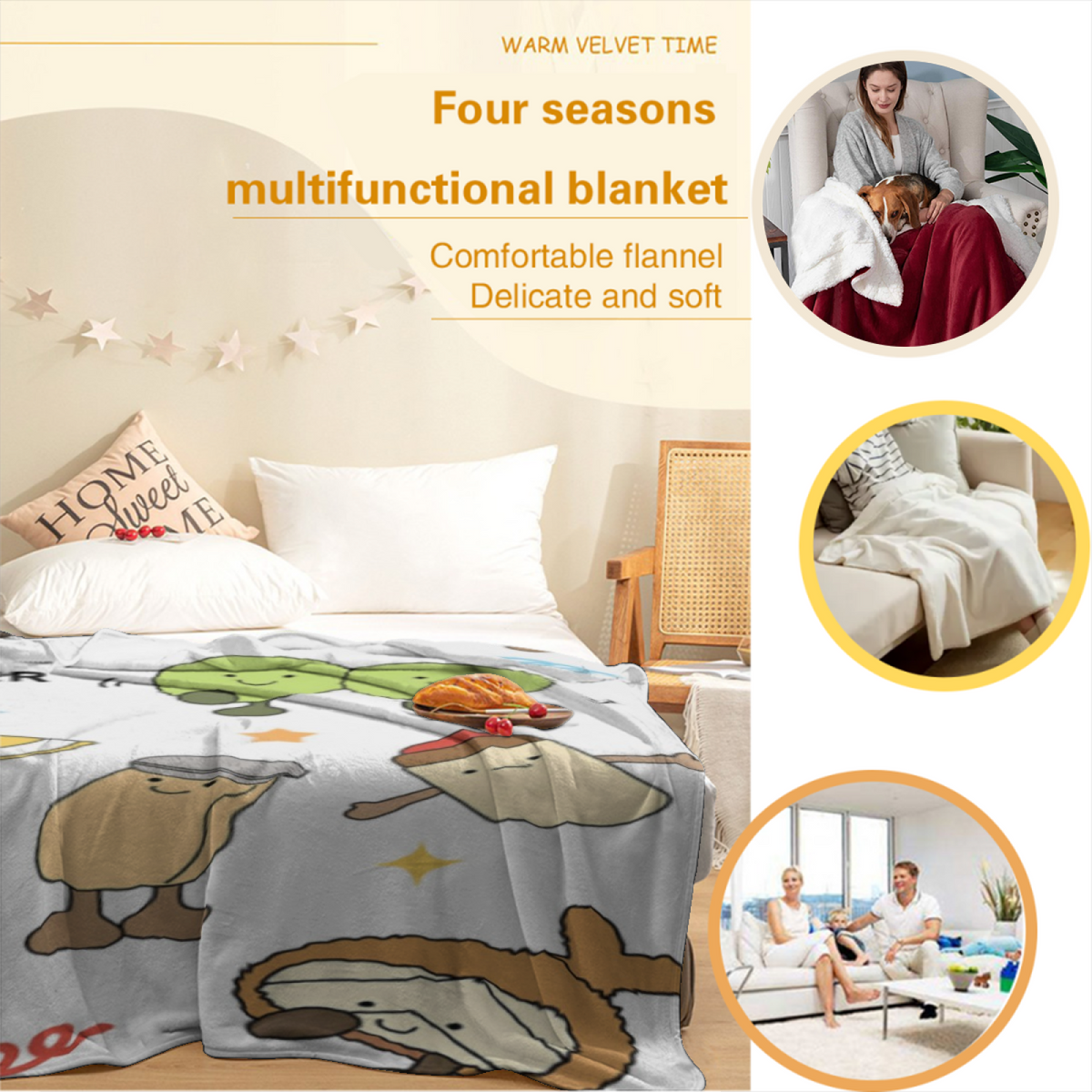 Oceanic Thicket Creamy Ivory Modern Art Decorative Flannel Blanket