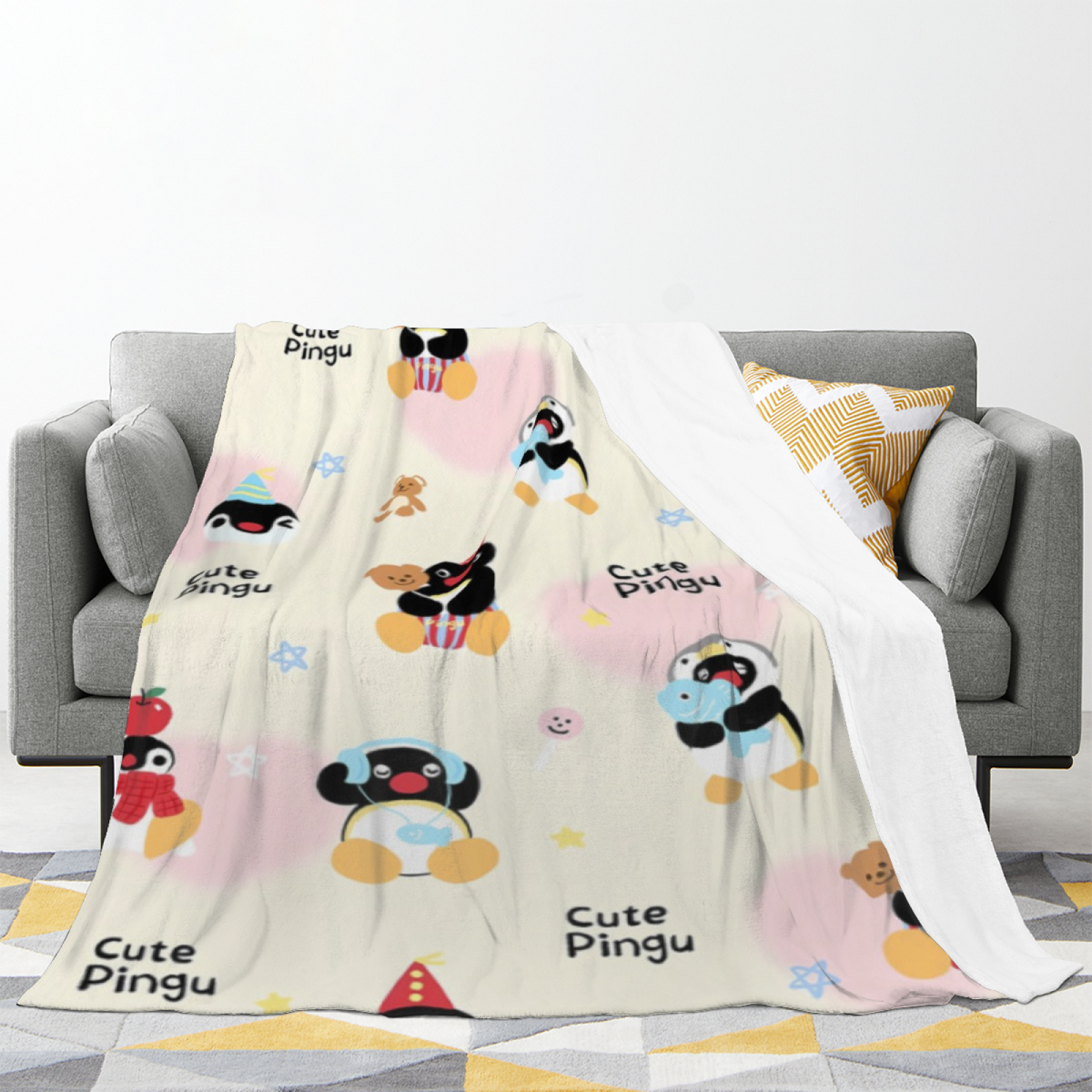Marigold Galaxy Expressive Print Cozy Flannel Bed Blanket in Creamy Ivory