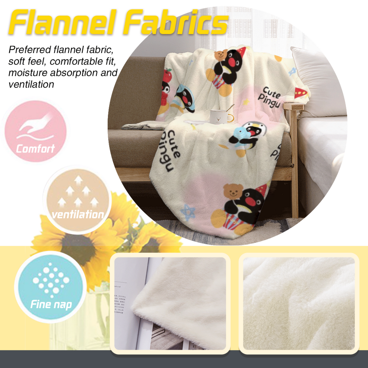 Marigold Galaxy Expressive Print Cozy Flannel Bed Blanket in Creamy Ivory