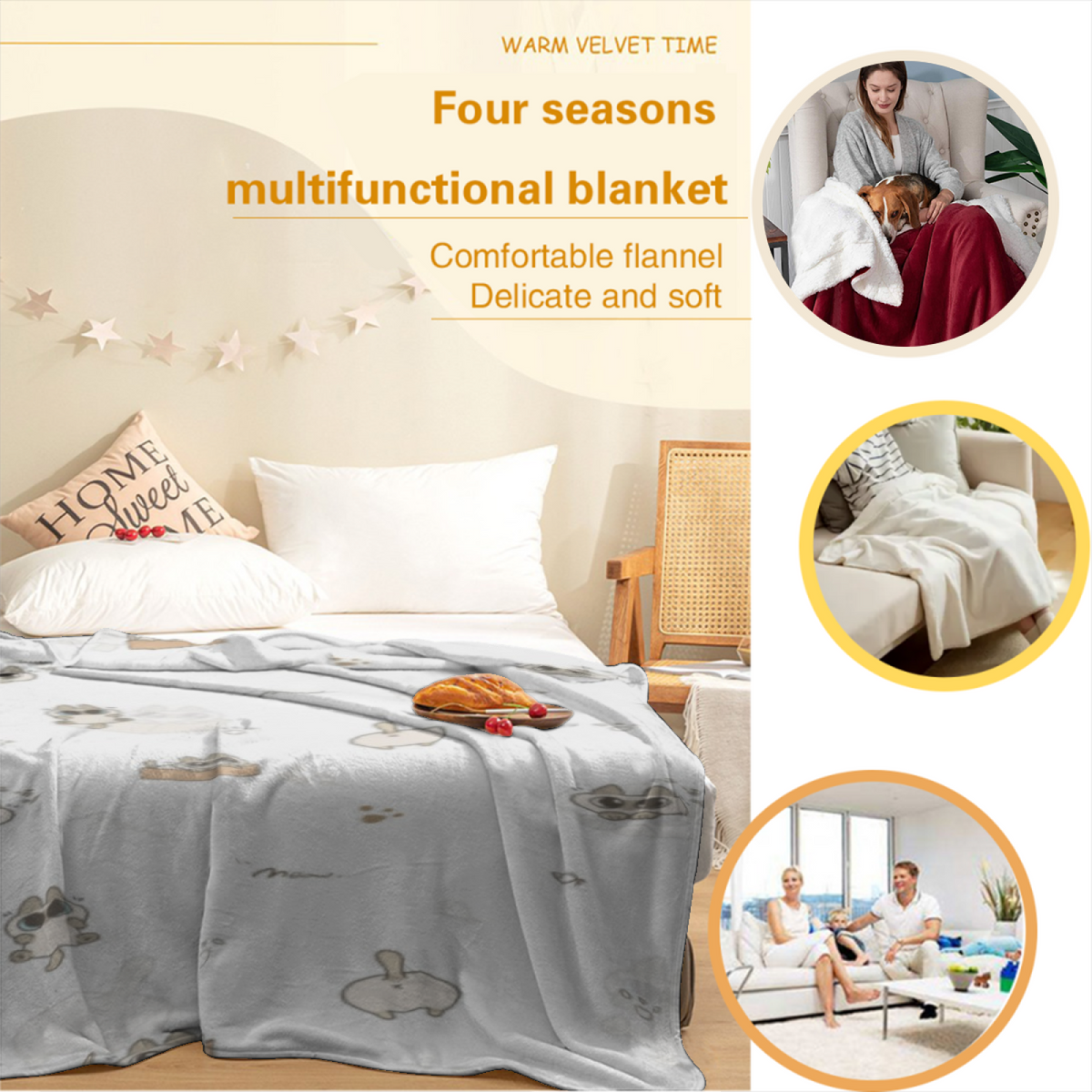 Wildwood Prism Home Accent Soft Flannel Blanket ¨C Creamy Ivory