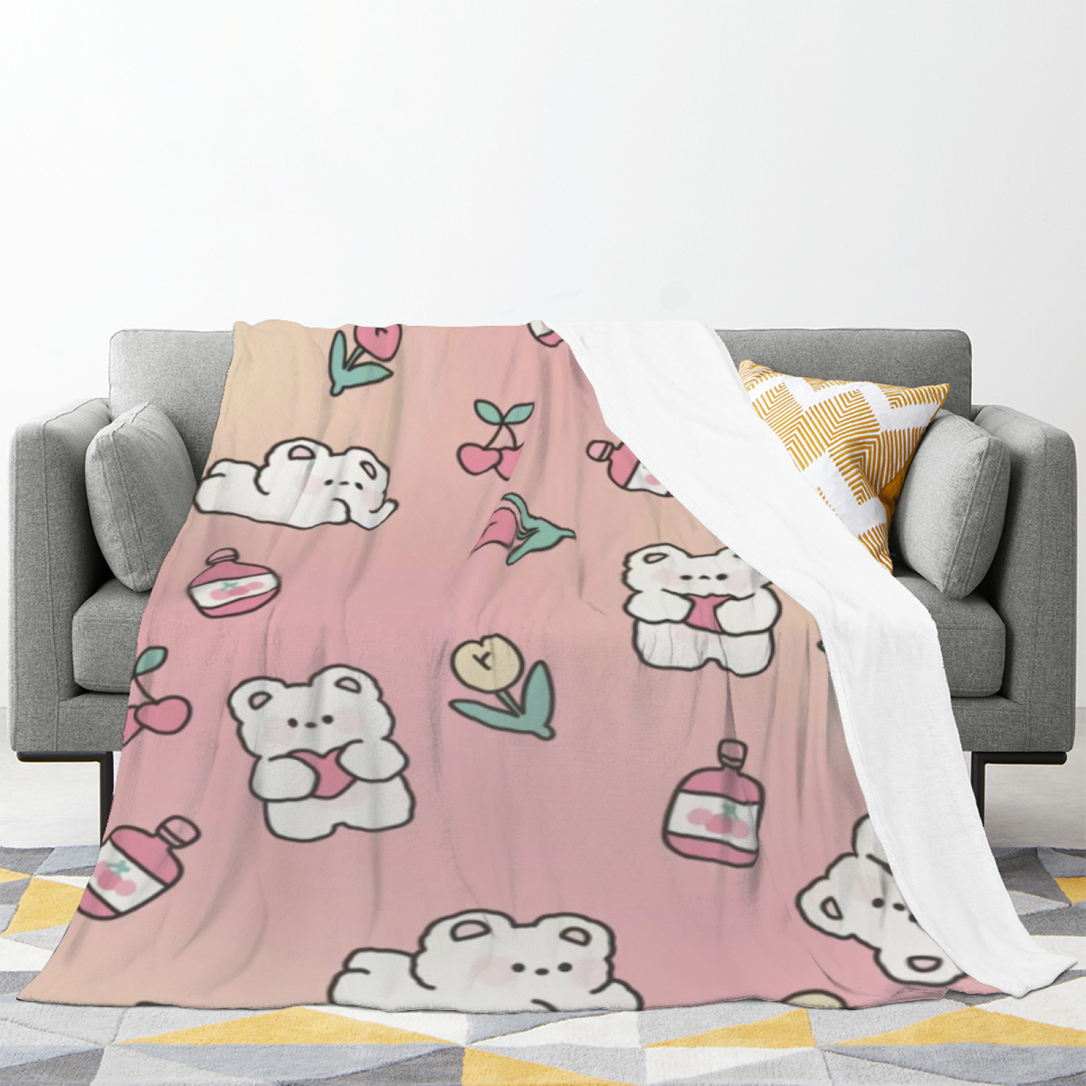 Radiant Mirage Expressive Print Flannel Sofa Throw in Pastel Multicolor