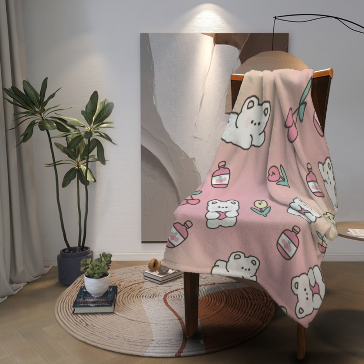 Radiant Mirage Expressive Print Flannel Sofa Throw in Pastel Multicolor