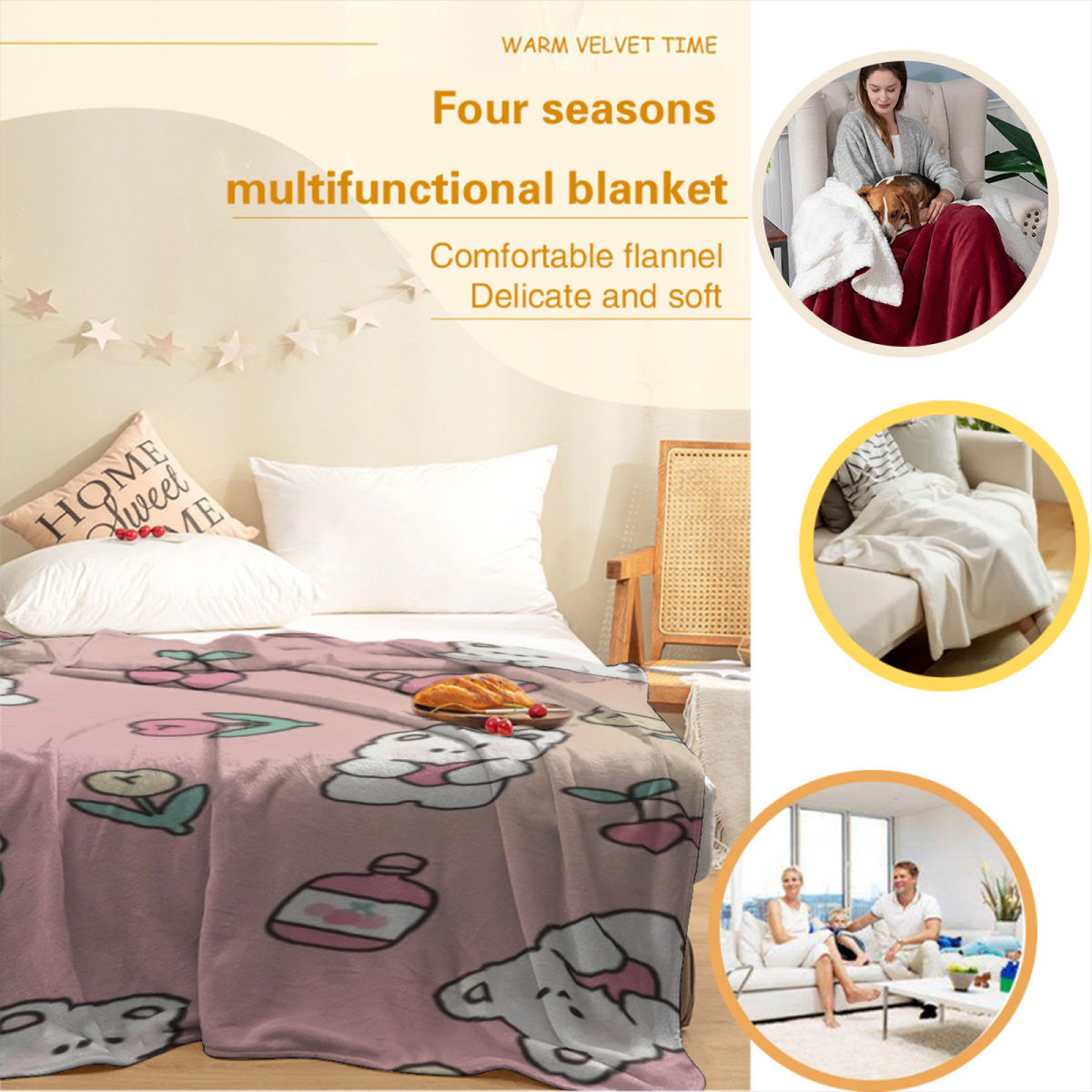 Radiant Mirage Expressive Print Flannel Sofa Throw in Pastel Multicolor
