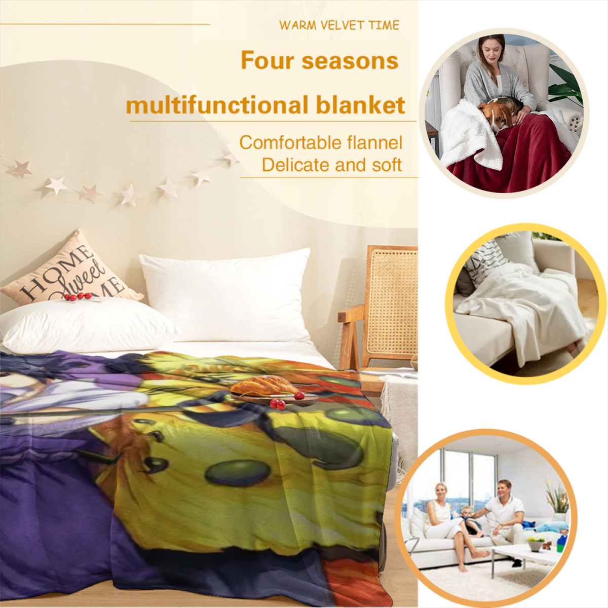Eclectic Design Sunwashed Harbor Warm Coral Cozy Flannel Bed Blanket