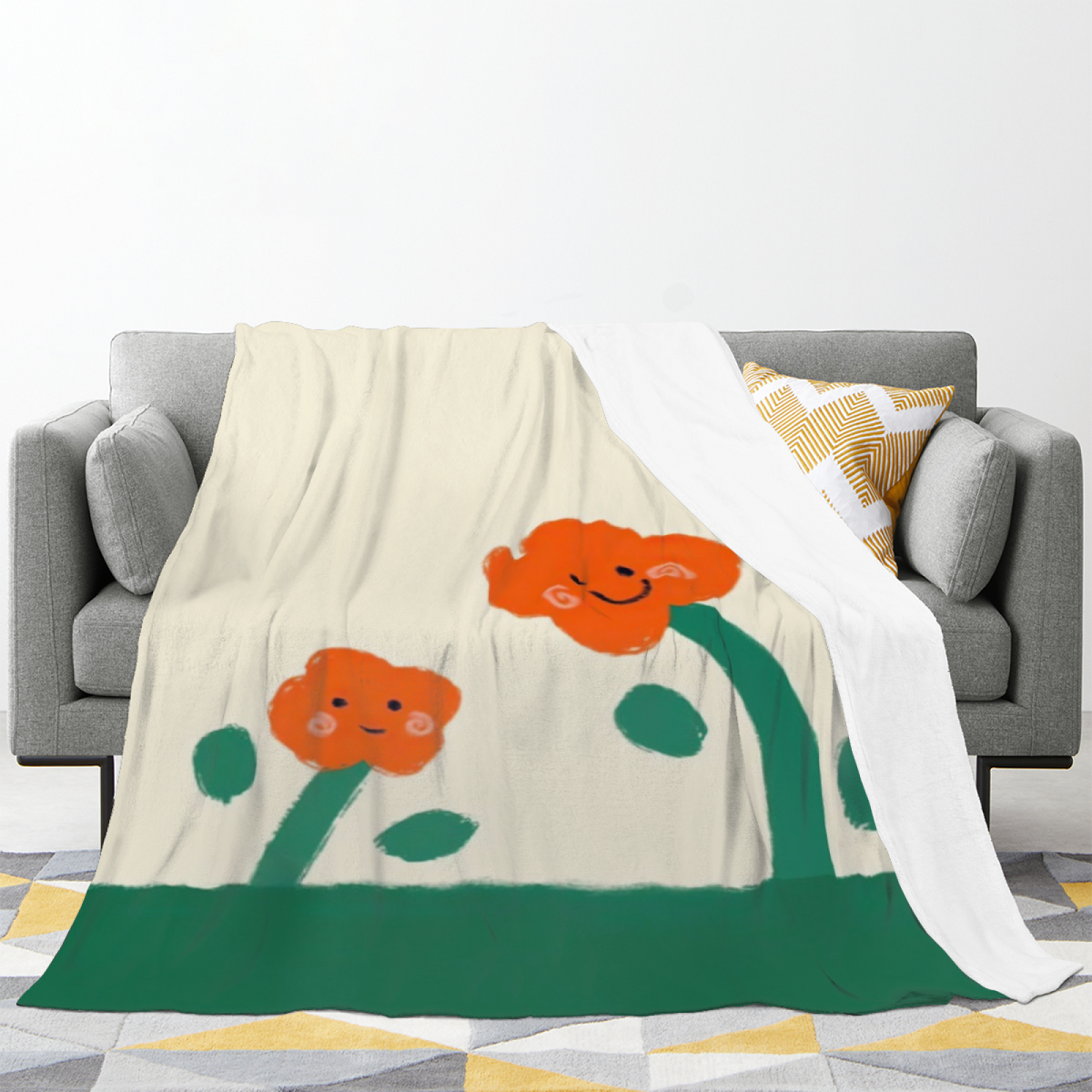 Eclectic Design Orchard Sprout Soft Neutral Cozy Flannel Bed Blanket