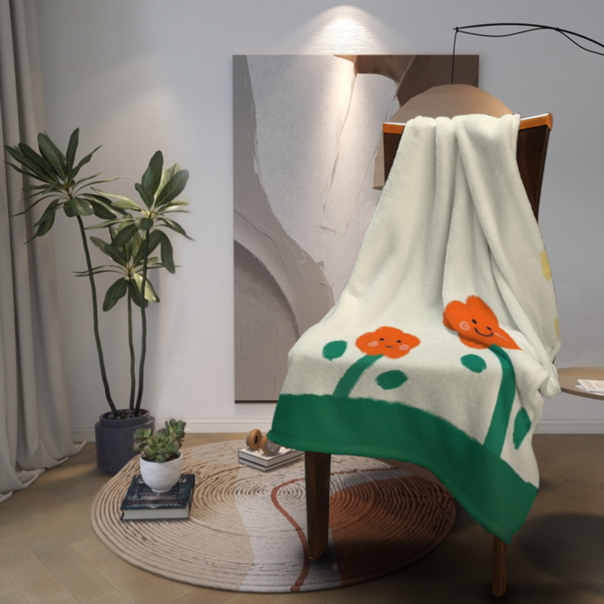 Eclectic Design Orchard Sprout Soft Neutral Cozy Flannel Bed Blanket