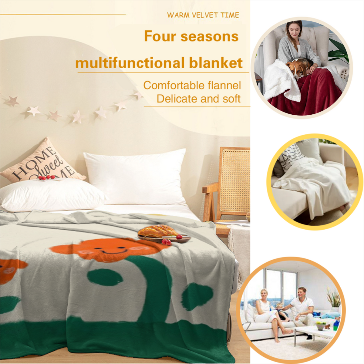 Eclectic Design Orchard Sprout Soft Neutral Cozy Flannel Bed Blanket