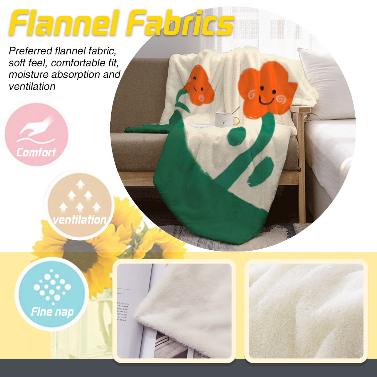 Eclectic Design Orchard Sprout Soft Neutral Cozy Flannel Bed Blanket
