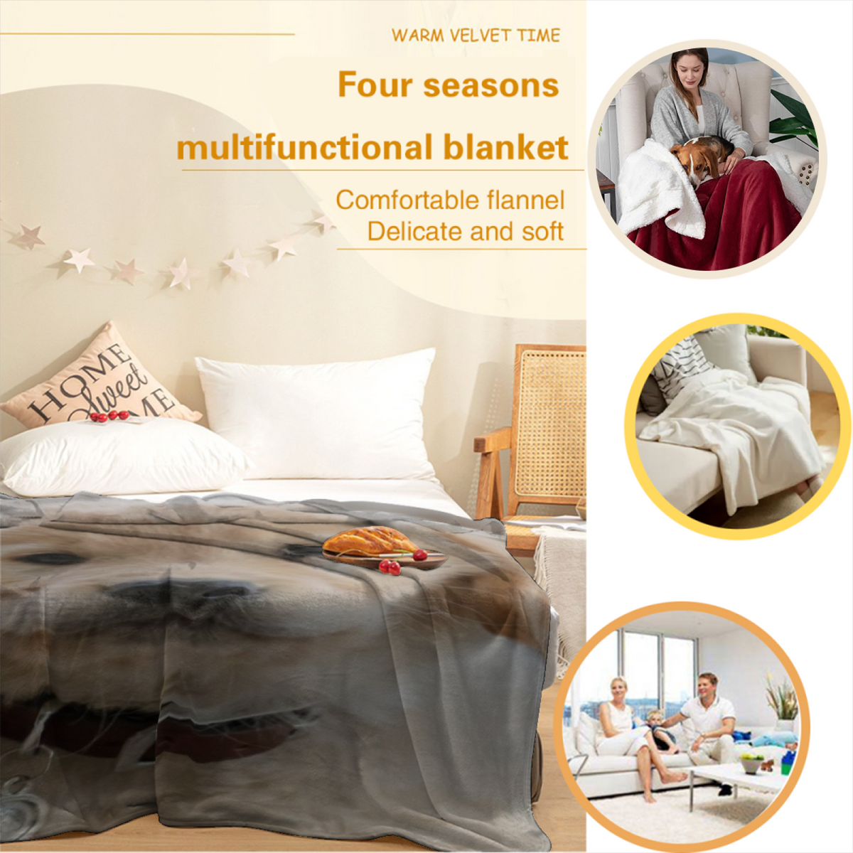 Eclectic Design Cosmic Fable Warm Coral Cozy Flannel Bed Blanket