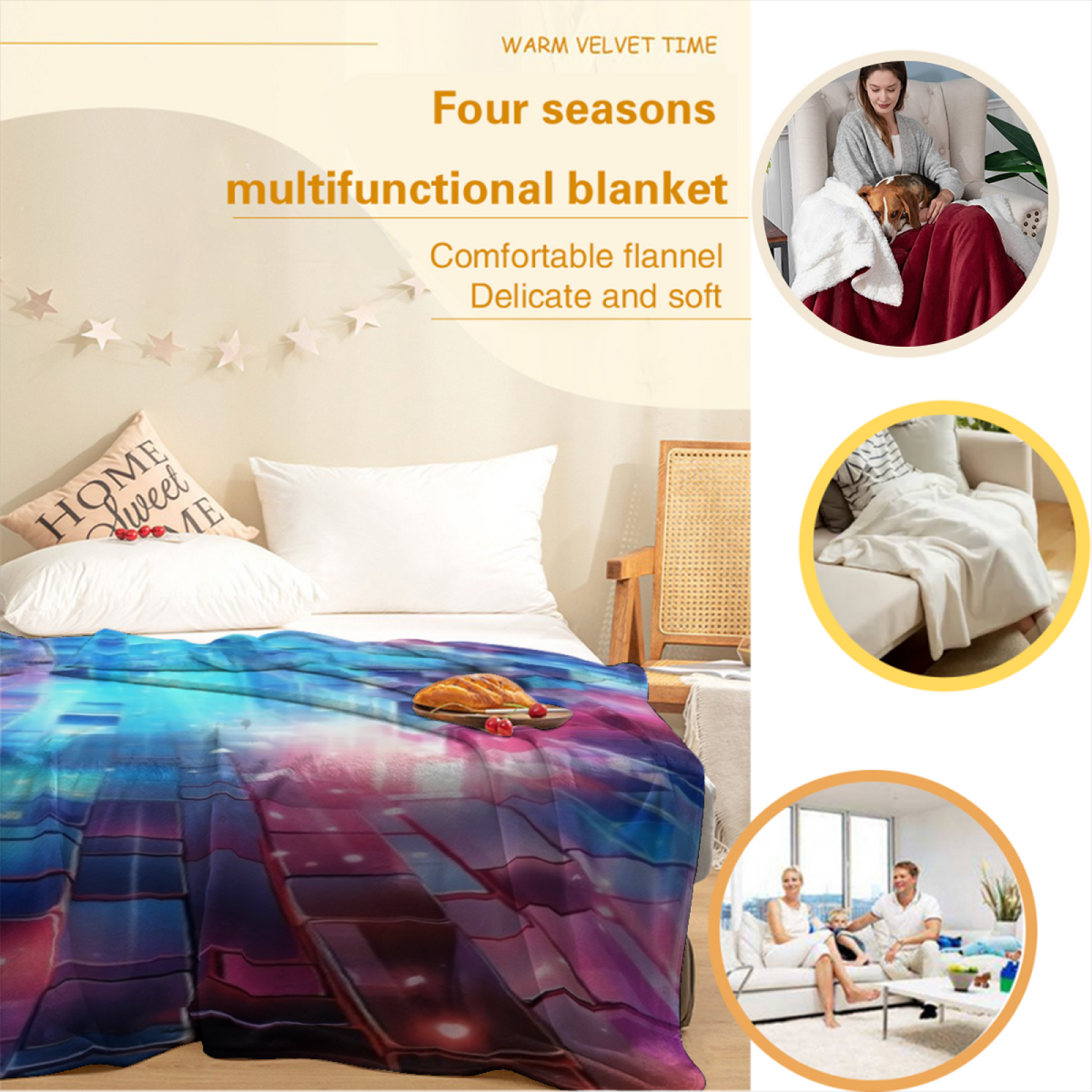 Golden Echo Powder Blue Art All-Season Flannel Blanket
