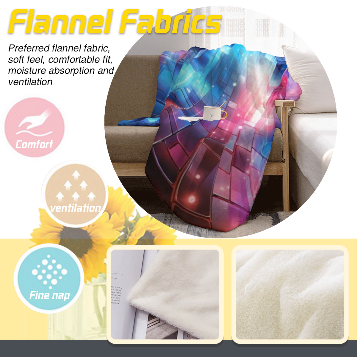 Golden Echo Powder Blue Art All-Season Flannel Blanket
