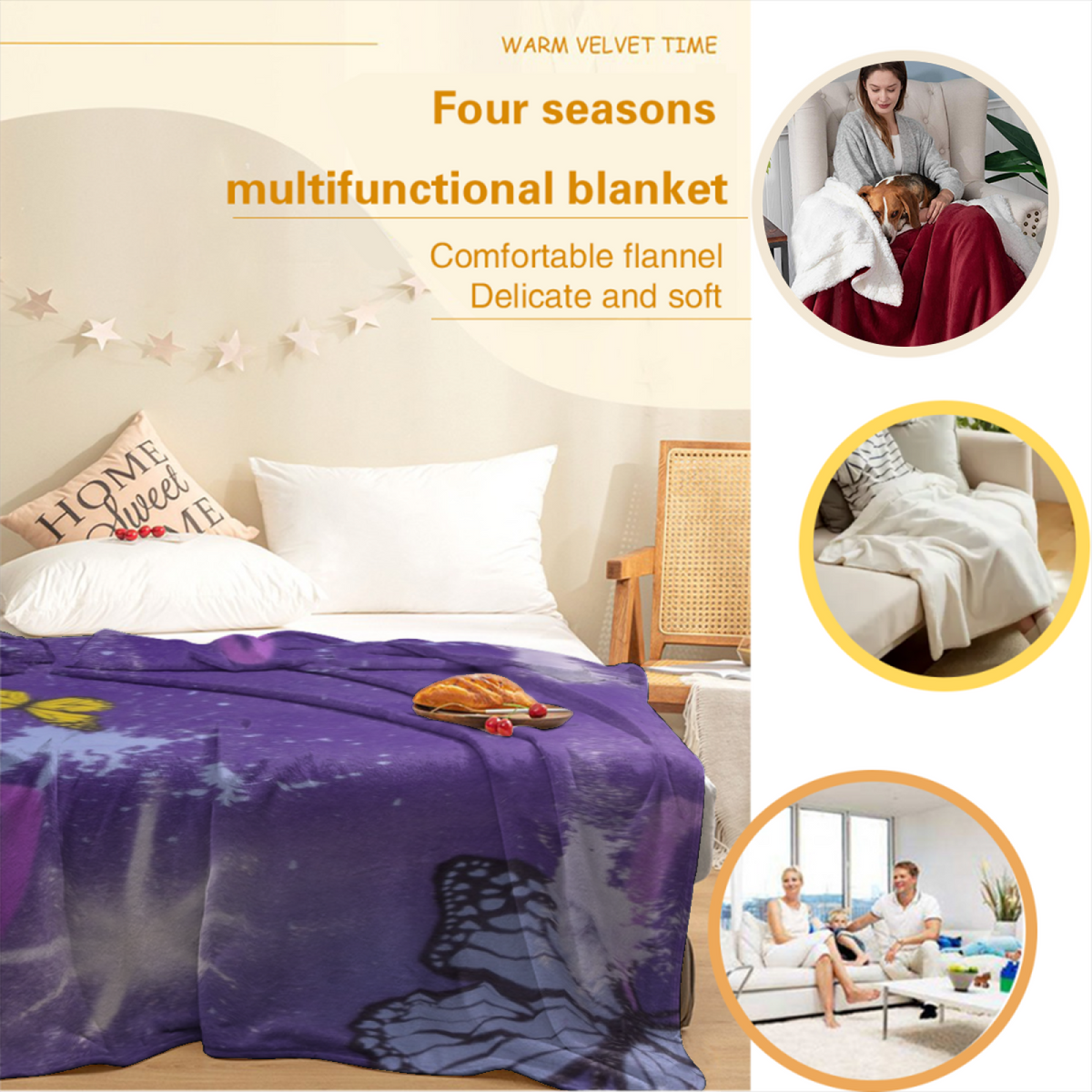 Beige Tiny Flower All-Season Flannel Blanket