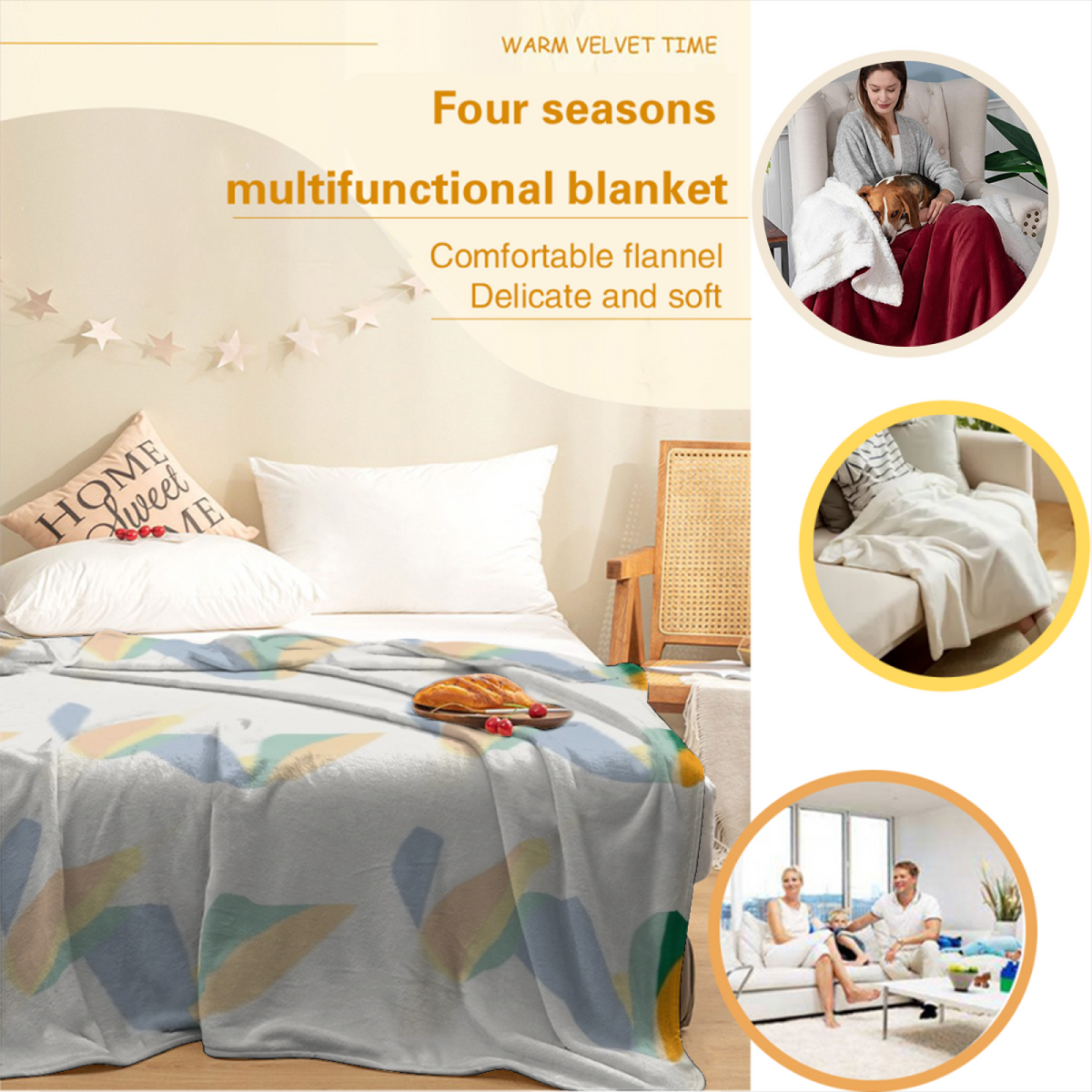 Pastel Multicolor Whimsical Decor Plush Flannel Throw ¨C Gilded Mirage Edition